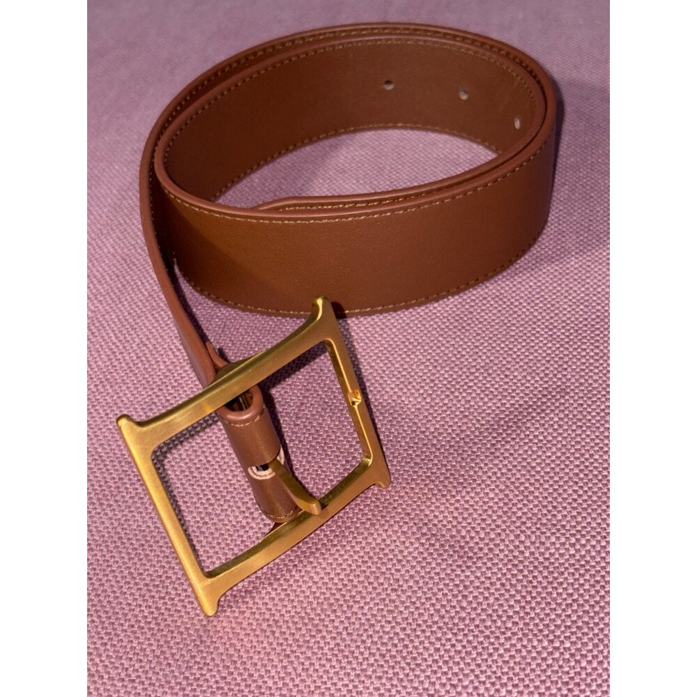 Helsa Brown Leather Belt with Gold Buckle - Picture 5 of 13